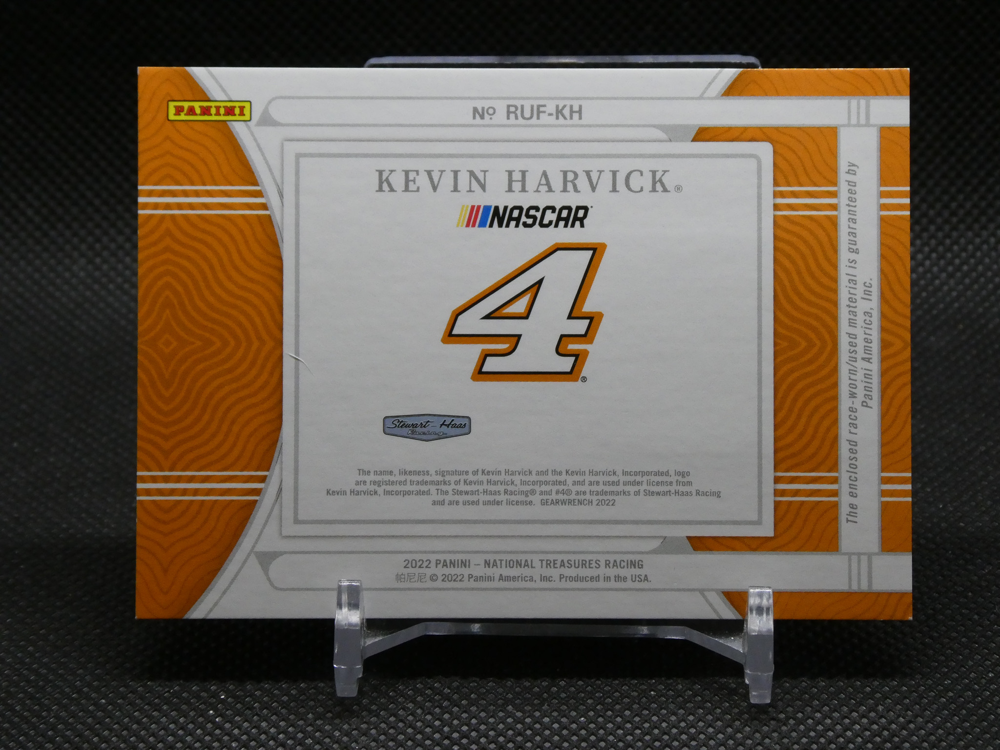 Panini NASCAR Kevin Harvick trading card box with orange and gray design, showcasing number 4 on the front center.