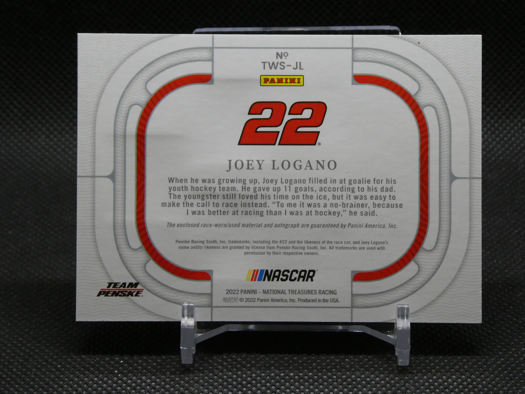 Panini NASCAR trading card featuring #22 Joey Logano pack art with Team Penske and NASCAR logos