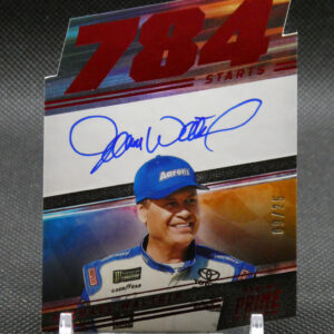 Promotional poster featuring a smiling racecar driver in a blue cap with an Aaron's logo, autograph in blue marker, and bold red lettering at the top.