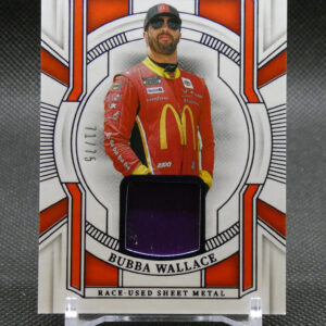 Trading card featuring Bubba Wallace in a red racing suit, with a metal sheet insert at the bottom and 'National Treasures' branding at the top.