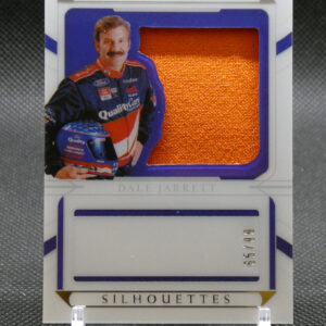Trading card featuring NASCAR driver Dale Jarrett with an orange fabric swatch