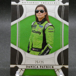 Trading card showing Danica Patrick in a green GoDaddy racing suit, wearing sunglasses; edition 25/25.