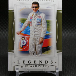 Poster of NASCAR driver Richard Petty in a white racing suit with sponsor patches beside a race car, 14/25 edition