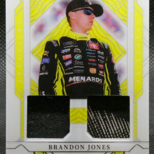 Card featuring Brandon Jones in a neon-yellow frame, wearing racing suit and sunglasses; text reads ' Brandon Jones' and '05/99' at bottom.