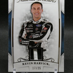 Portrait of NASCAR driver Kevin Harvick on a National Treasures trading card, 17/25 edition.