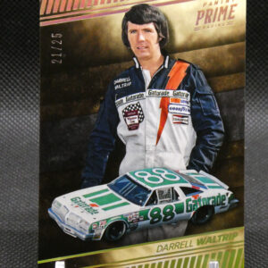 Trading card image of Darrell Waltrip in a racing suit with the No. 88 Gatorade car on the card backdrop, Panini Prime Racing logo visible.