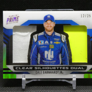 Panini Prime Racing collectible packaging featuring Dale Earnhardt Jr. in a blue racing suit, edition 12 of 25.