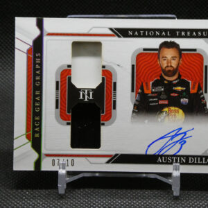 National Treasures racing trading card featuring driver Austin Dillon with autograph visible at bottom.