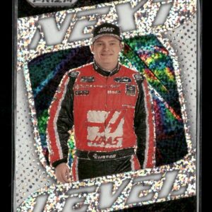 Trading card of NASCAR driver Cole Custer in a red racing suit with a holographic 'Reveal' design and bold borders.