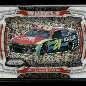Trading card image of a race car #24 with AXALTA livery, driven by William Byron, on a glittery background framed by a Wheels border.