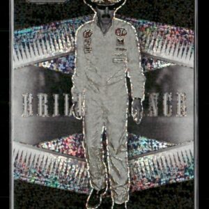 Trading card showing NASCAR legend Richard Petty in a white racing suit and cowboy hat, with a holographic background and Panini Prizm branding.