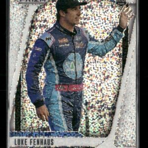 Luke Fenhaus trading card: driver in blue racing suit waving, holographic background, with his name at the bottom and a rookie card badge.