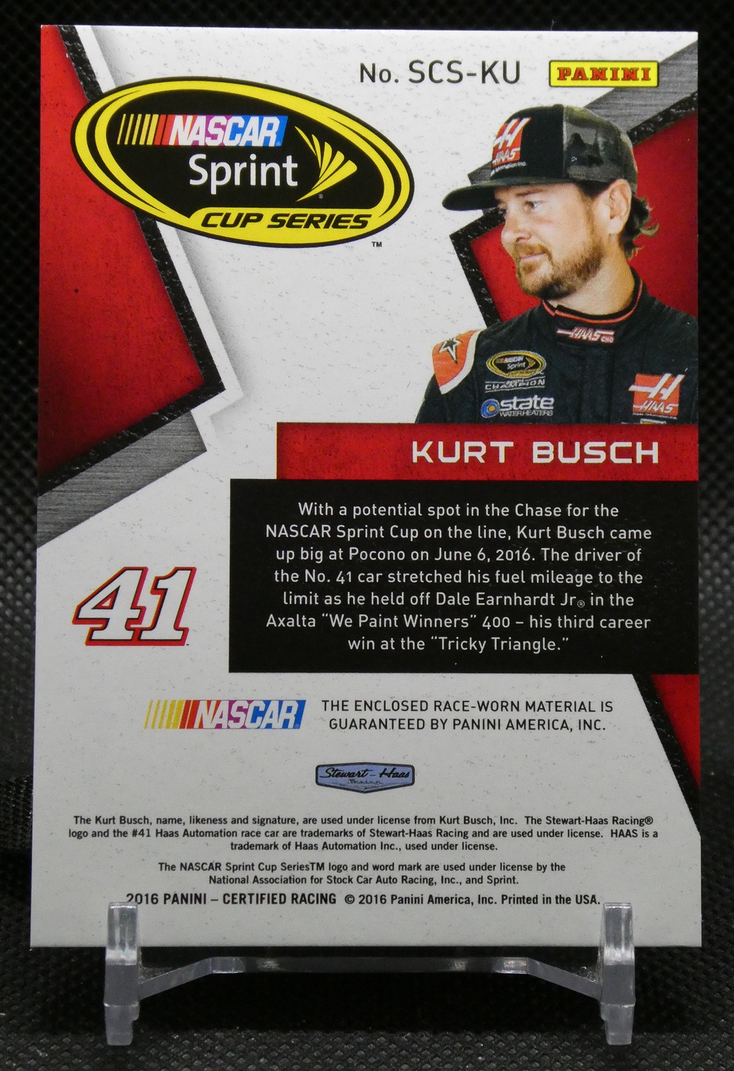 NASCAR Sprint Cup trading card featuring driver Kurt Busch, card number 41, with Panini branding and Busch’s image
